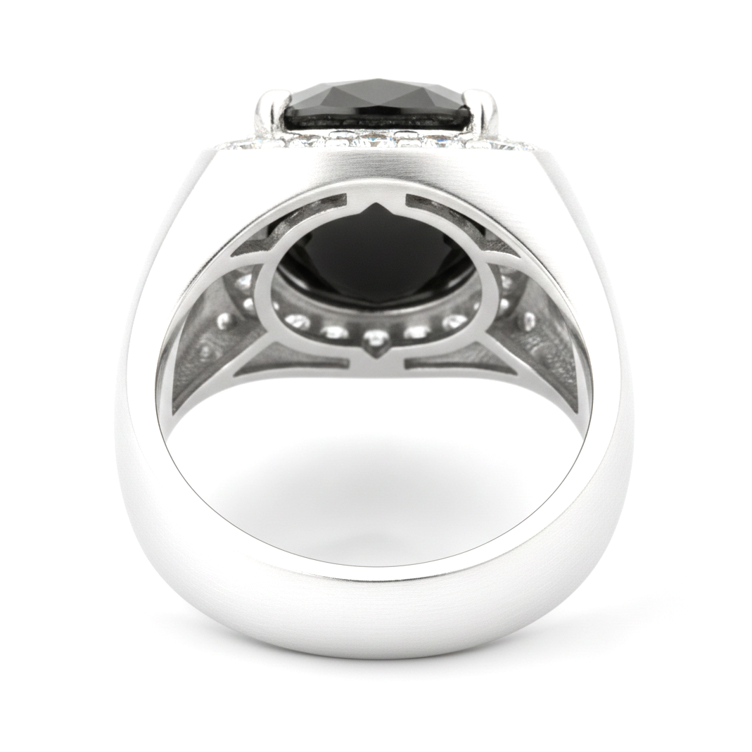 Black Diamond Marriage Ring 6.75 Carat Natural Round Halo 14K White Gold