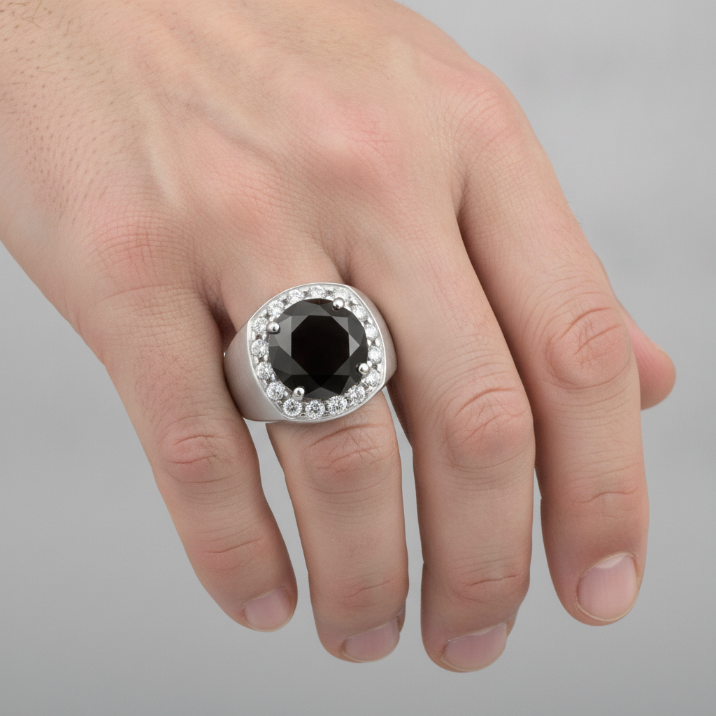 Black Diamond Marriage Ring 6.75 Carat Natural Round Halo 14K White Gold