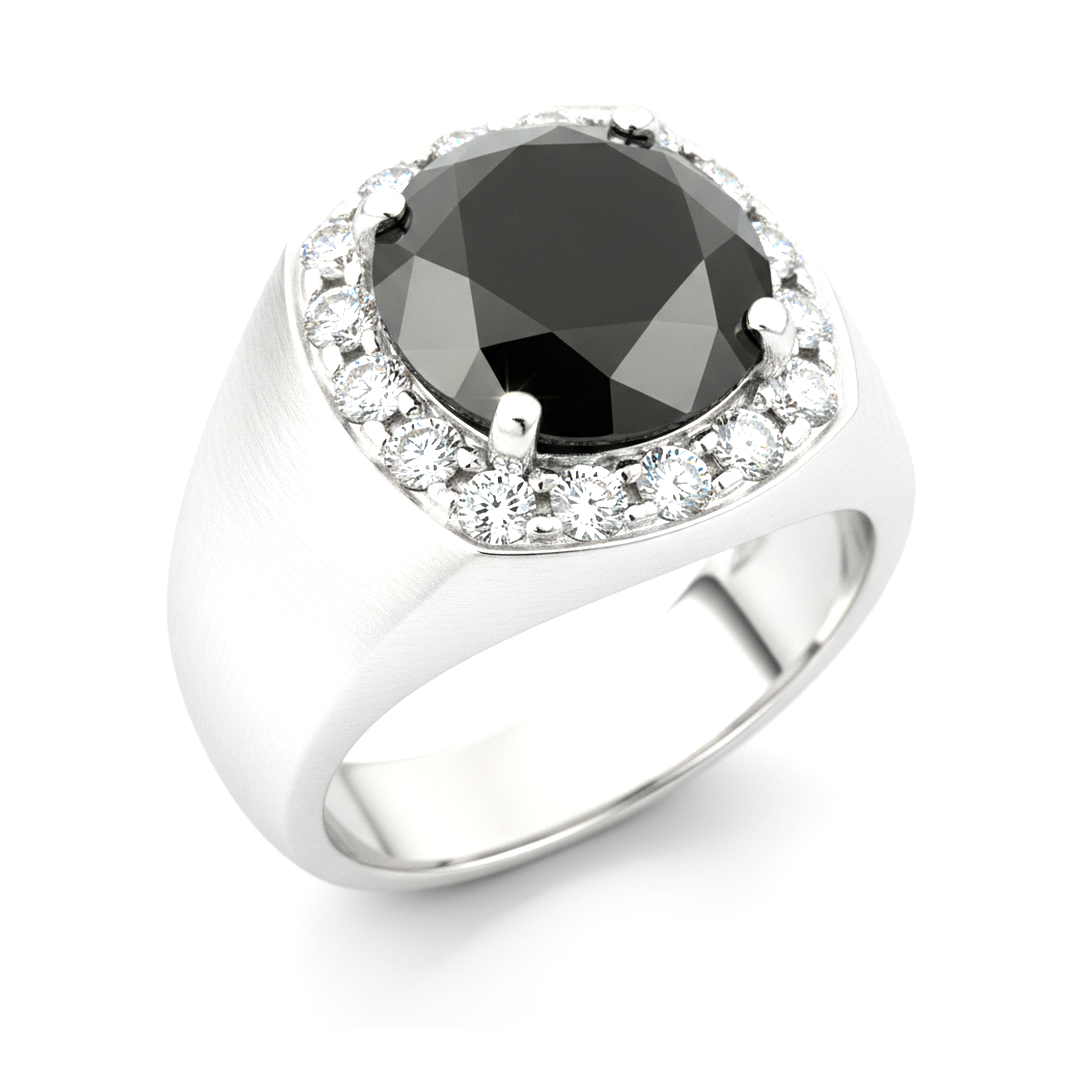 Black Diamond Marriage Ring 6.75 Carat Natural Round Halo 14K White Gold