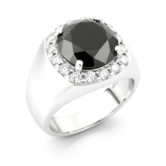 Black Diamond Marriage Ring 6.75 Carat Natural Round Halo 14K White Gold