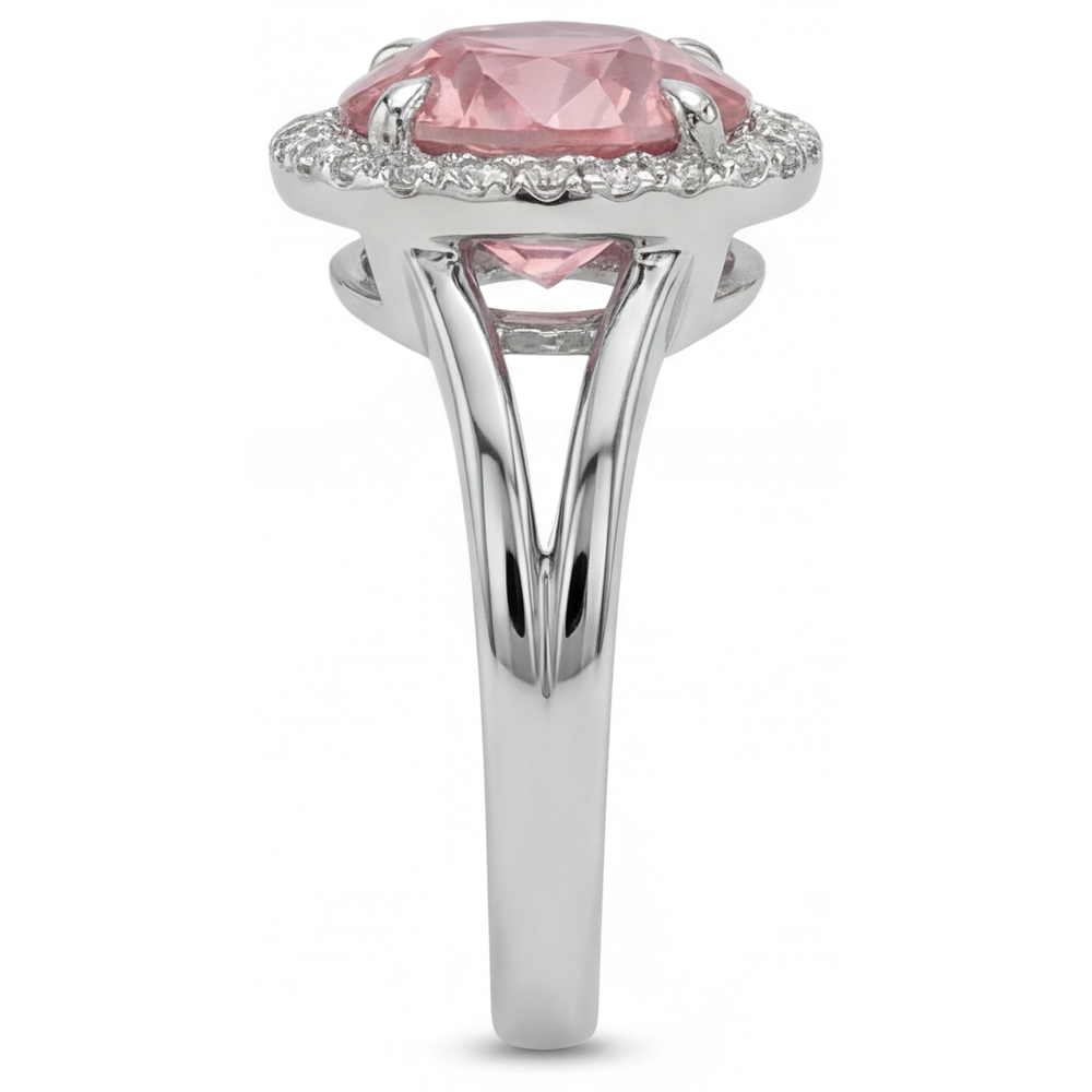 Padparadscha Ring 4.3 Carat Lab Grown Round Sapphire Halo 14K White Gold