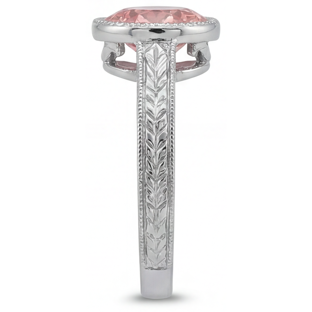 Padparadscha Ring 4 Carat Lab Grown Round Sapphire Bezel Solitaire 14K White Gold