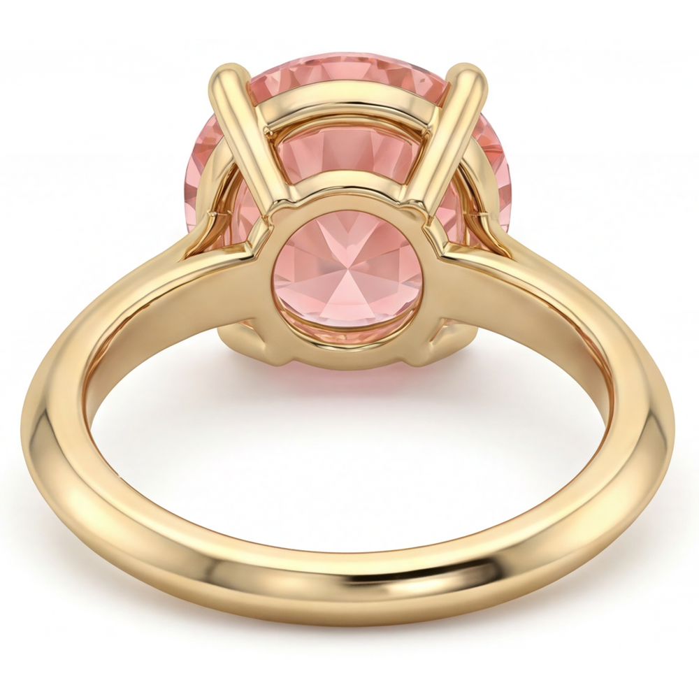 Padparadscha Sapphire Ring 4 Carat Lab Grown Round Solitaire 14K Yellow Gold