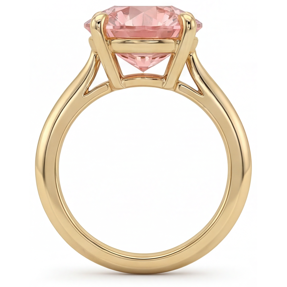 Padparadscha Sapphire Ring 4 Carat Lab Grown Round Solitaire 14K Yellow Gold