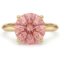 Padparadscha Sapphire Ring 4 Carat Lab Grown Round Solitaire 14K Yellow Gold