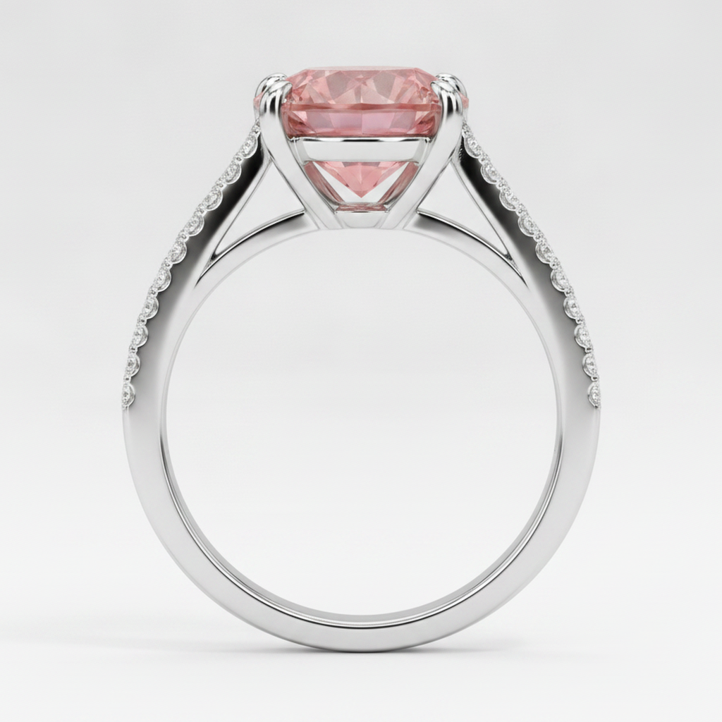 Peach Sapphire Engagement Ring 2.6 Carat Natural Round Padparadscha Split Shank 14K White Gold