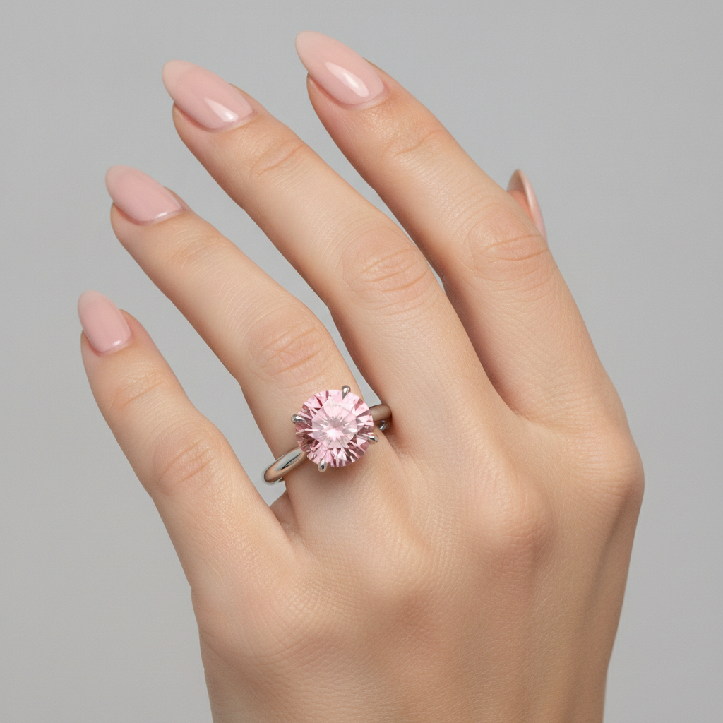 Peach Sapphire 2.5 Carat Real Round Padparadscha Solitaire Ring 14K White Gold