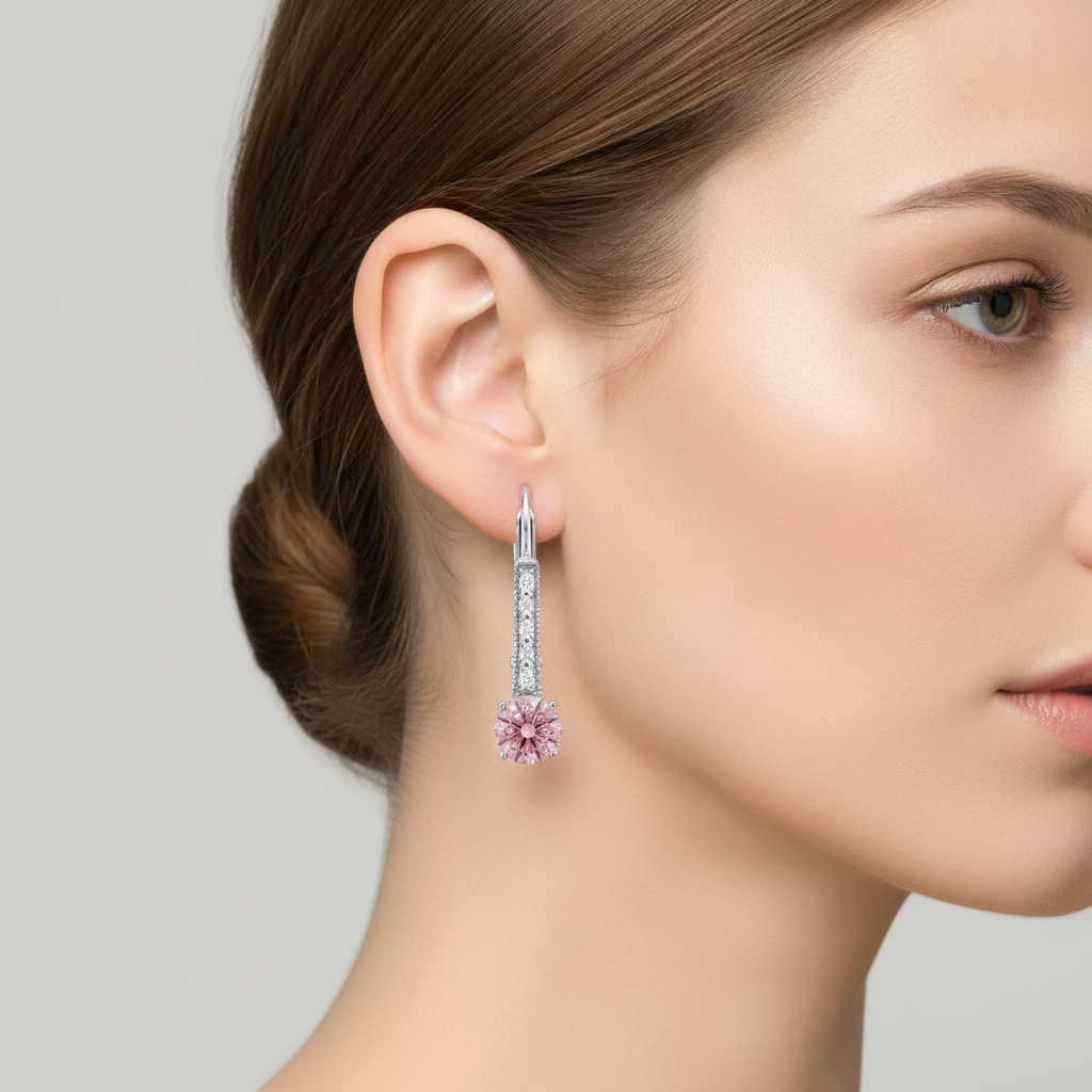 Pink Diamond Earrings 2.5 Carat Lab Grown Round Leverback 14K White Gold