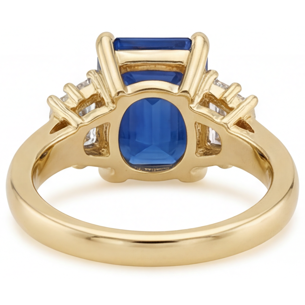 Royal Blue Sapphire Emerald Cut Colored Stone Ring in 14K Yellow Gold – profile view