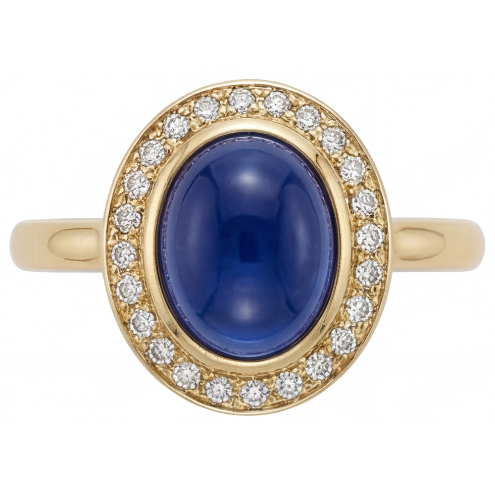 Royal Blue Sapphire Gemstone Ring 3.75-ct 14 Karat Yellow Gold – front view