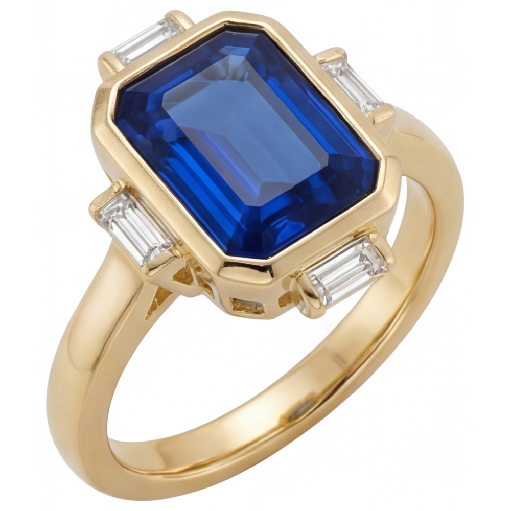 Genuine Royal Blue Sapphire Precious Stone Ring – front view