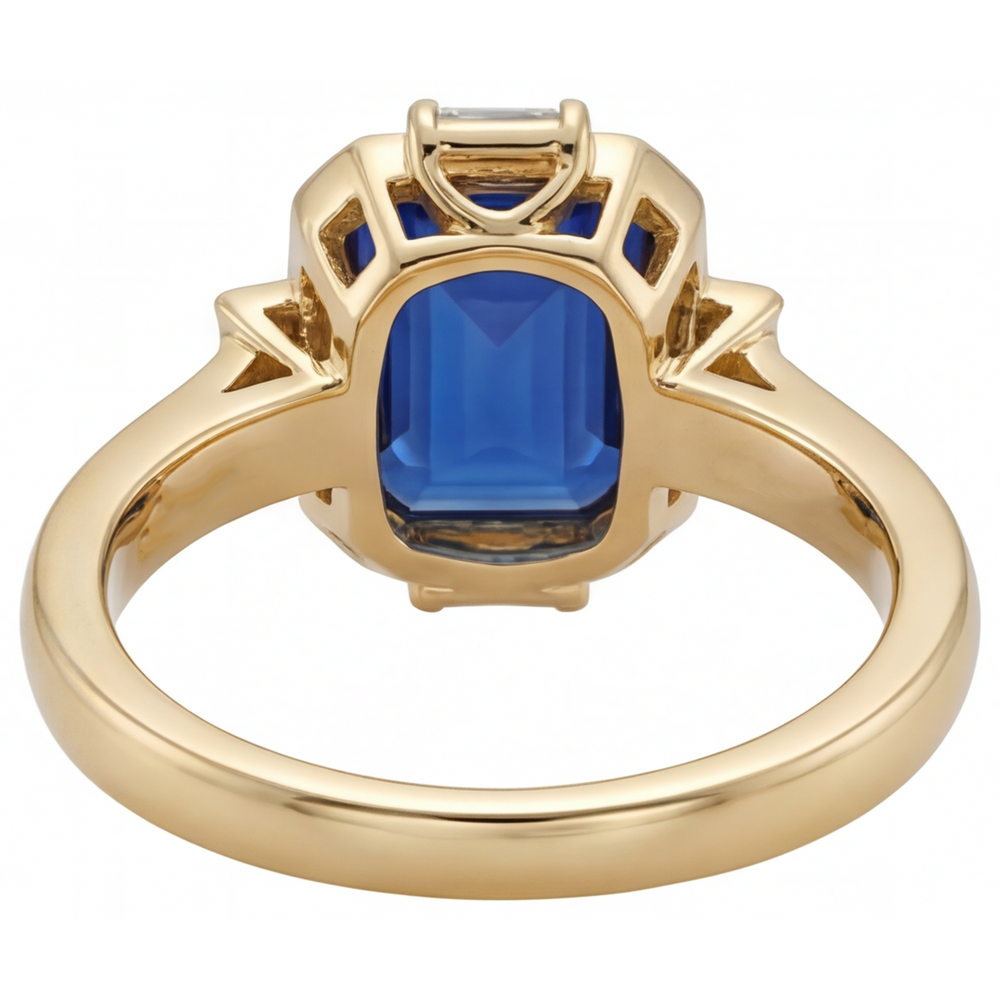 Precious Stone Ring 14K Yellow Gold with Royal Blue Sapphire – top view