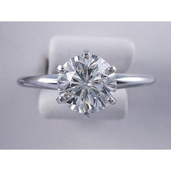 Classic Solitaire Round Natural Earth Mined Diamond Engagement Ring 2 Carats White Gold