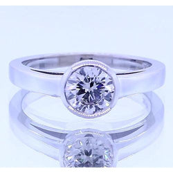 Solitaire Round Natural Earth Mined Diamond Ring Bezel Set 1 Carats White Gold 14K