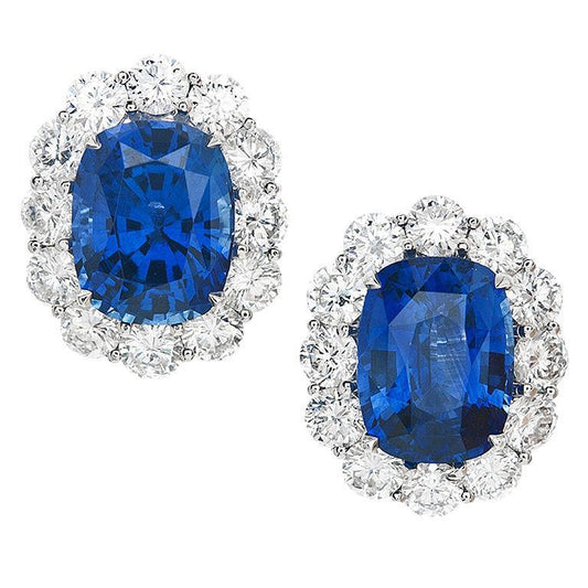 Lab Grown Sapphire Earring 6.40ct - White Gold 14K
