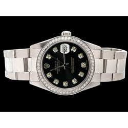 Ss Oyster Bracelet Rolex Watch Black Diamond Dial Bezel Datejust