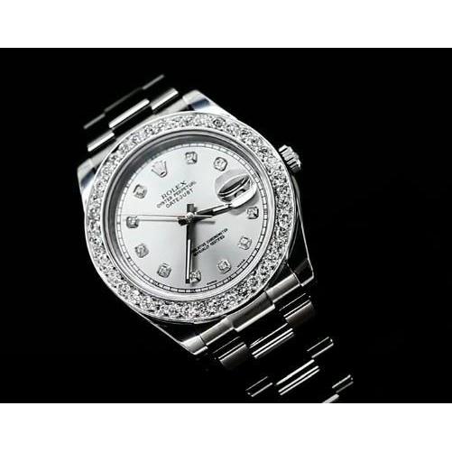 Stainless Steel Diamond Bezel Rolex Watch Silver Diamond Dial Ii