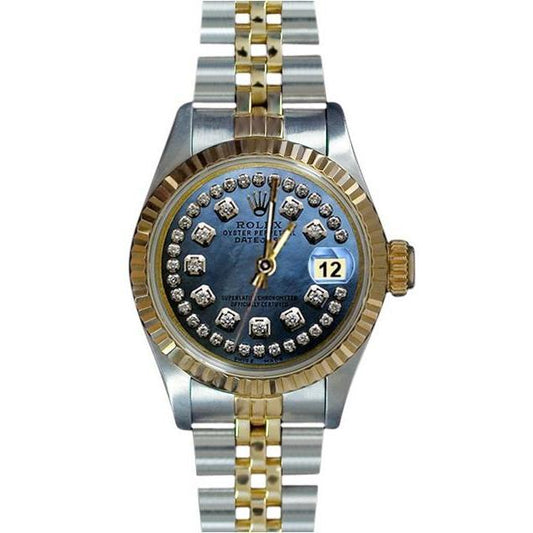 String Diamond Dial Datejust Rolex Ladies Watch Ss & Gold