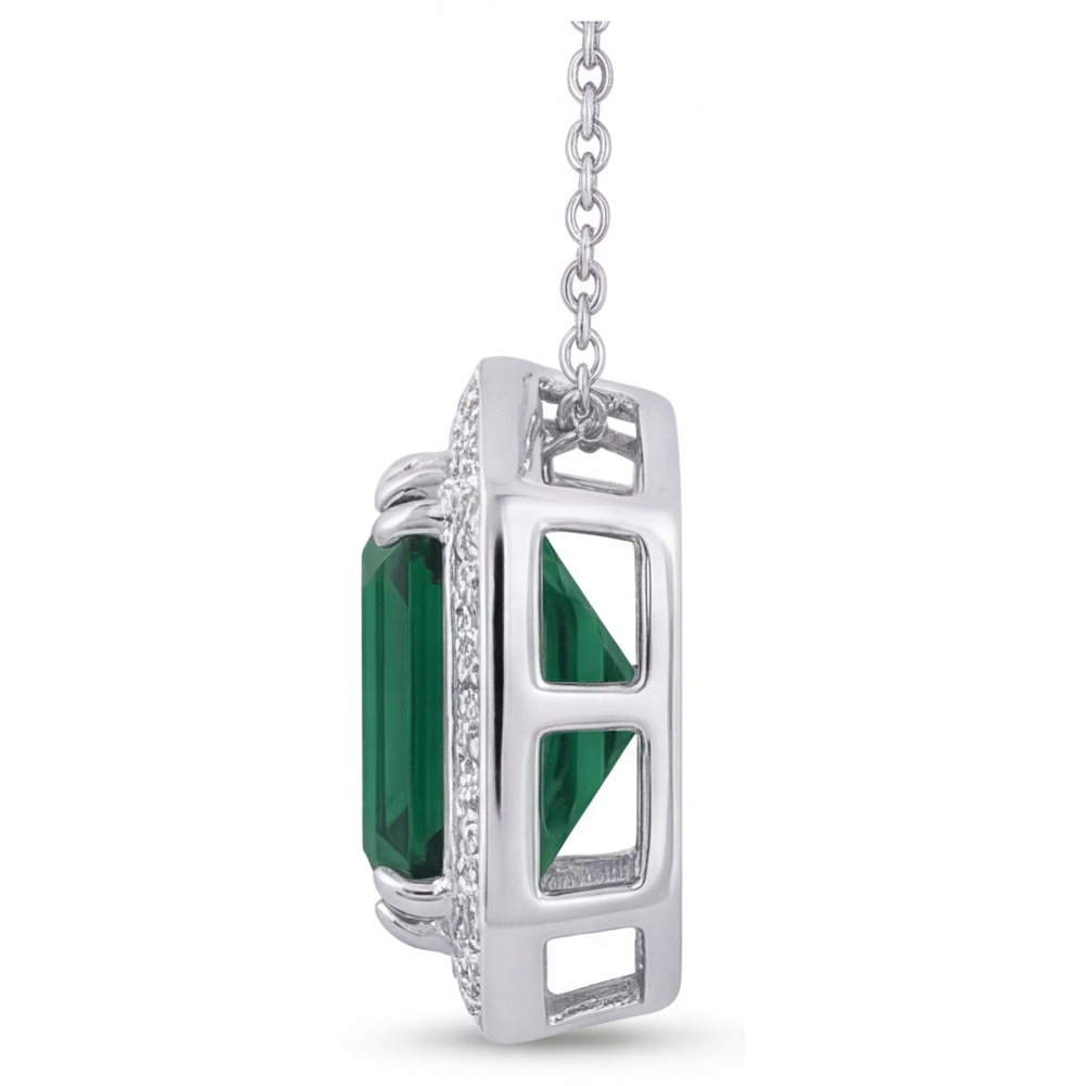 Tourmaline Asscher Cut Gemstone Pendant in 14K White Gold – angle view