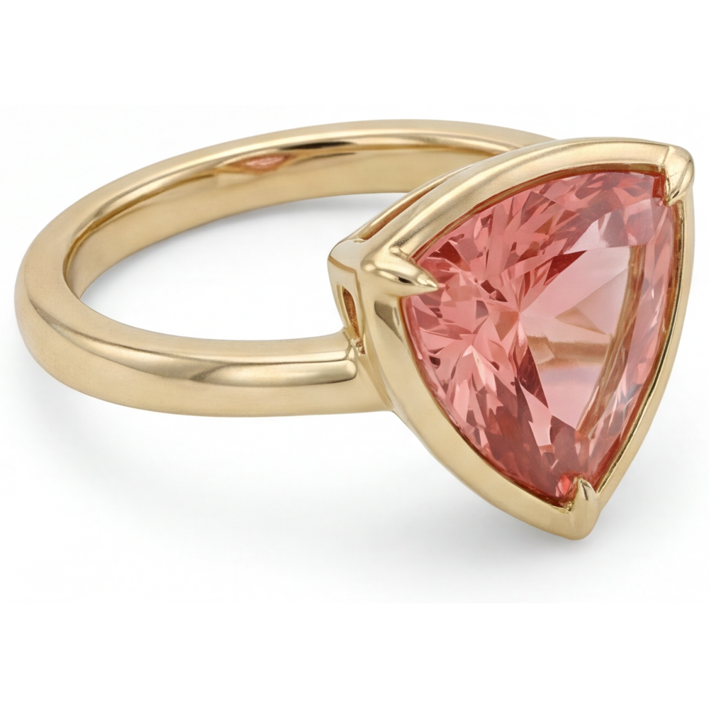 Natural Padparadscha Sapphire Ring 2.5 Carat Trillion Solitaire 14K Yellow Gold