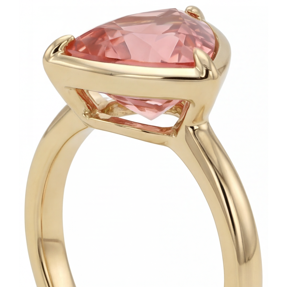 Natural Padparadscha Sapphire Ring 2.5 Carat Trillion Solitaire 14K Yellow Gold
