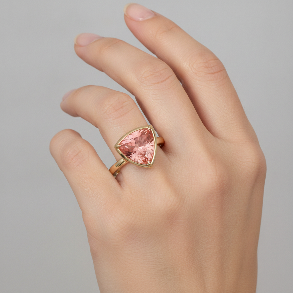 Natural Padparadscha Sapphire Ring 2.5 Carat Trillion Solitaire 14K Yellow Gold