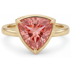 Natural Padparadscha Sapphire Ring 2.5 Carat Trillion Solitaire 14K Yellow Gold