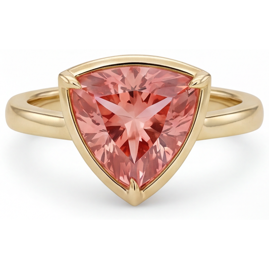 Natural Padparadscha Sapphire Ring 2.5 Carat Trillion Solitaire 14K Yellow Gold