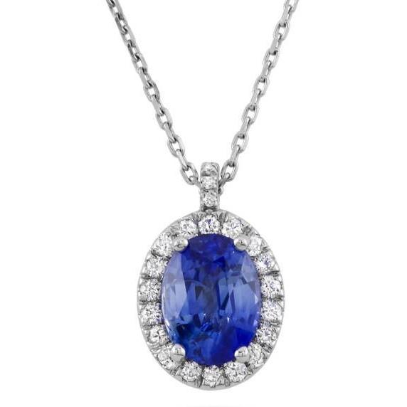 White Gold 14K Sapphire And IGI CERTIFIED Diamonds 3.70 Carats Pendant