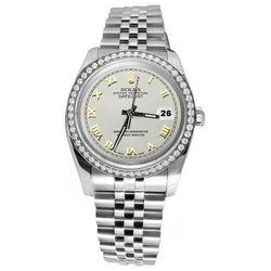 White Roman Dial Diamond Bezel Ss Date Just Watch Jubilee Rolex QUICK SET