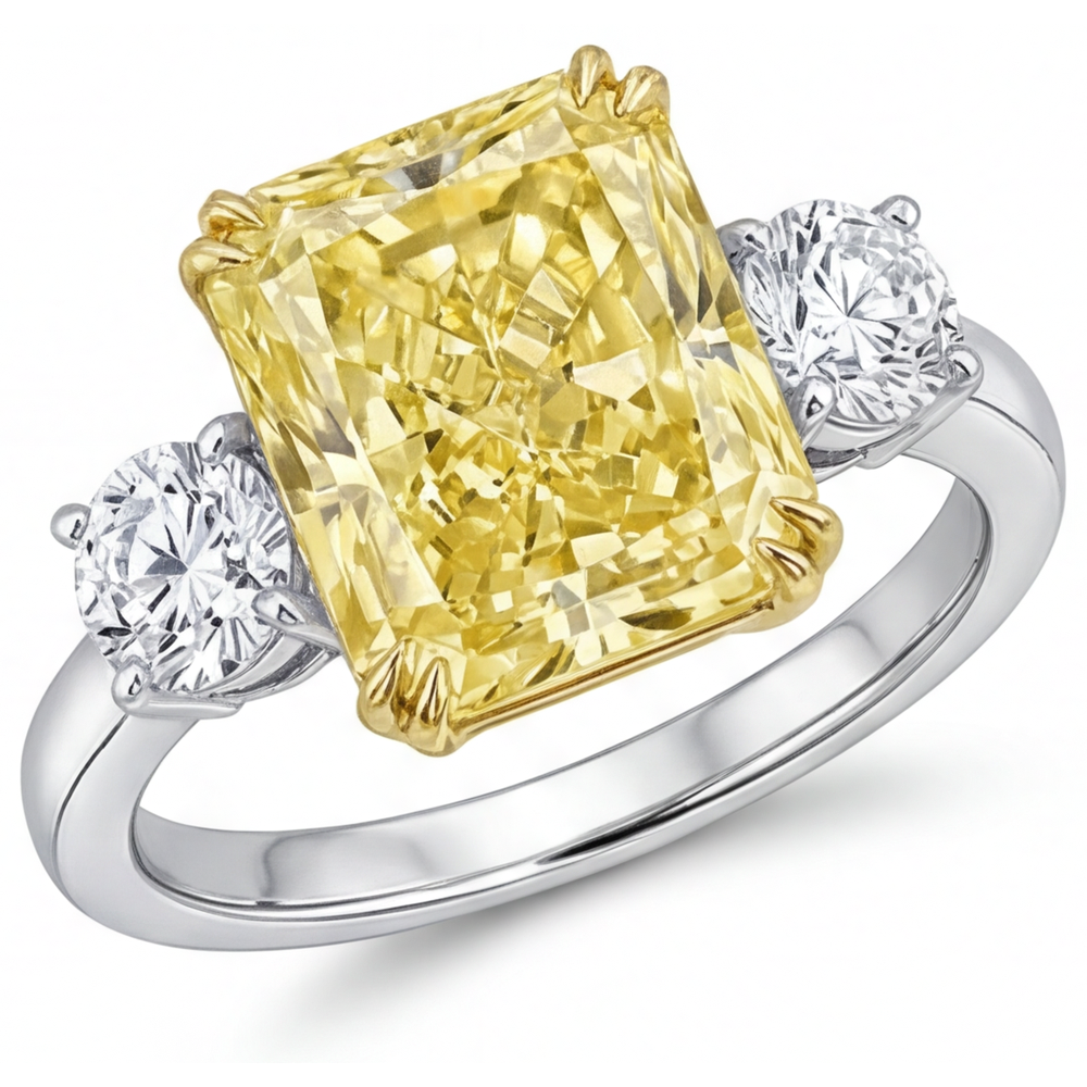 Round Cut Yellow Canary Diamond ring in 14K Two Tone Gold – main view