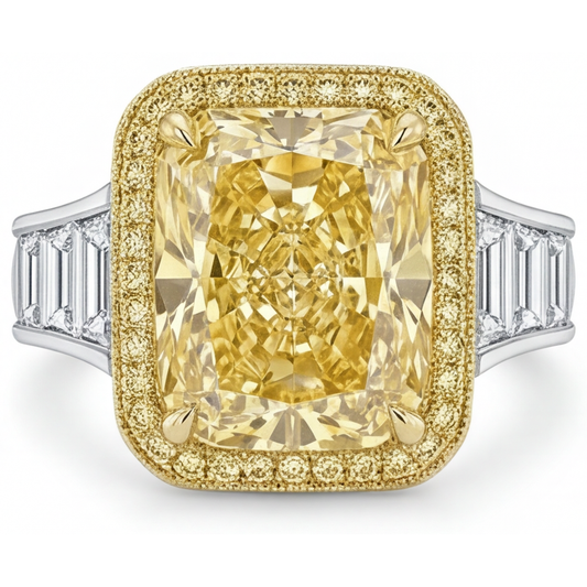 Radiant Cut Yellow Canary Diamond ring in Two-Tone 14K Gold – main view
