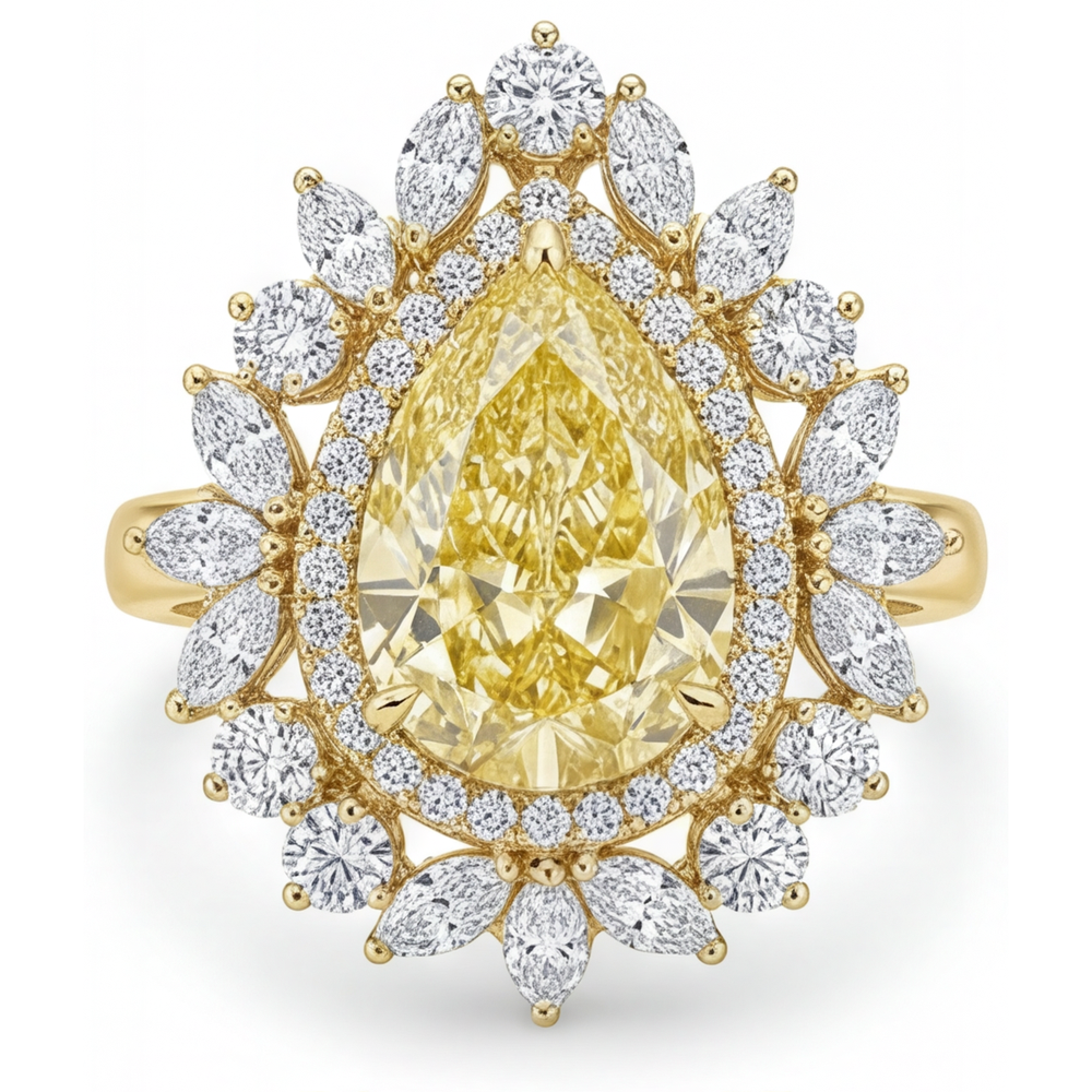 Yellow Canary Diamond Pear Shape Halo Ring in 14 Karat Yellow Gold – main view