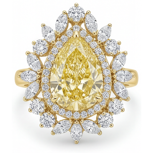 Yellow Canary Diamond Pear Shape Halo Ring in 14 Karat Yellow Gold – main view