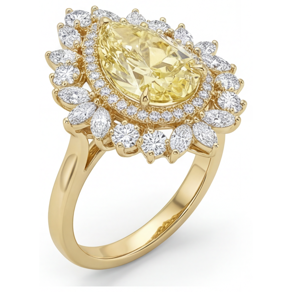 Pear Shape Yellow Canary Diamond ring in 14 Karat Yellow Gold – profile view