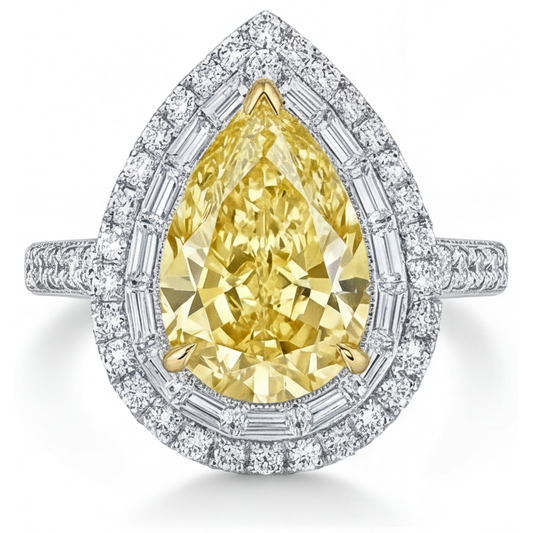 Yellow Canary Diamond Halo Ring 3-ct Two-Tone 14K Gold – main view