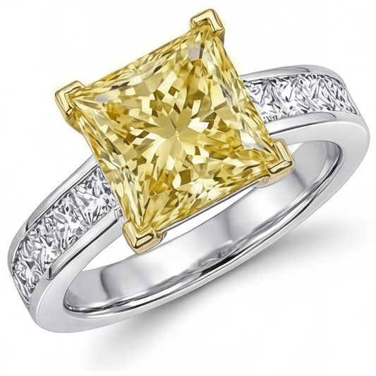 Natural Yellow Canary Diamond Halo Setting Ring 3.75 ct 14 Karat Two Tone Gold – main view