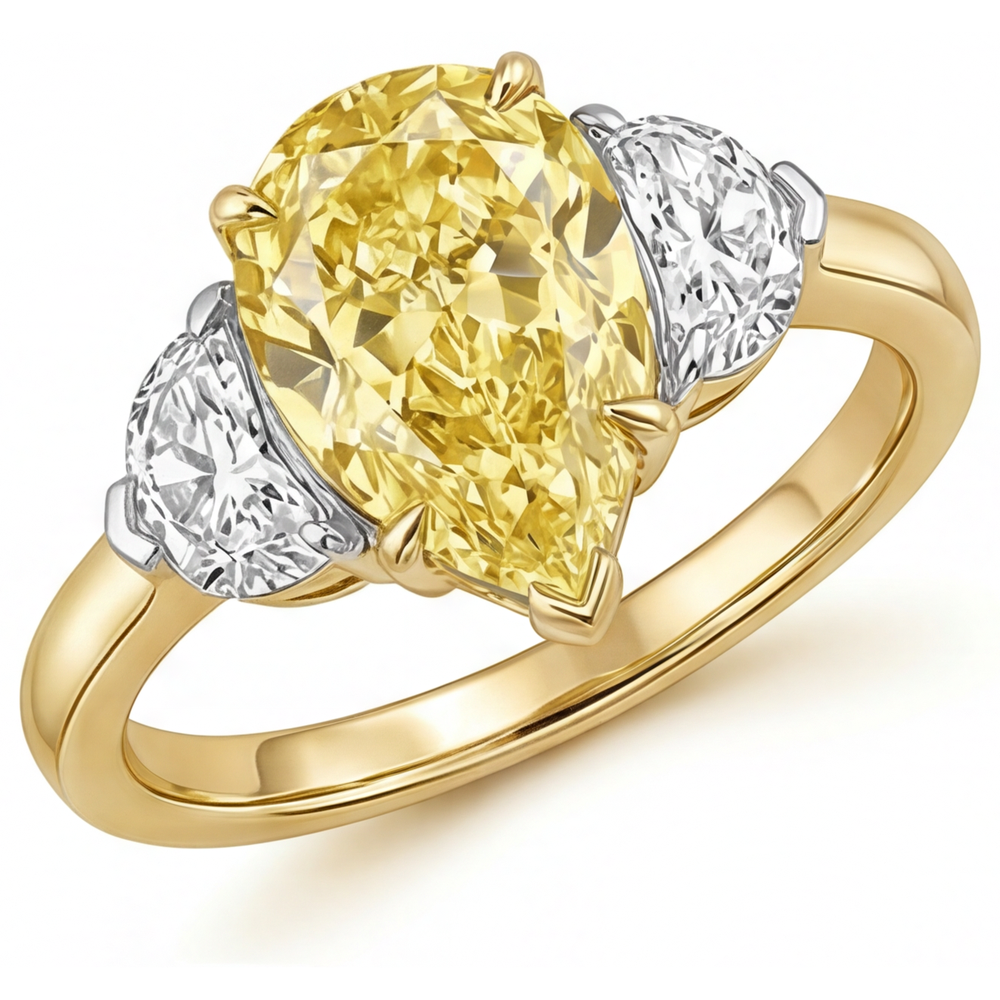 Earth-Mined Yellow Canary Diamond Statement Ring 1 ct 14K Two Tone Gold – front view