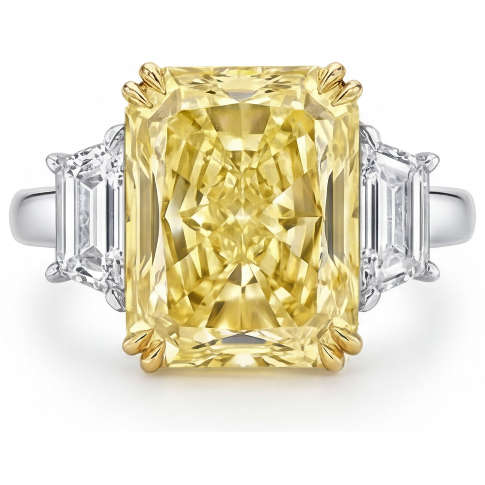 Natural Yellow Canary Diamond Three Stone Ring – main view