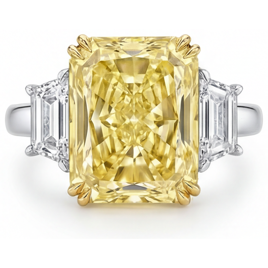 Natural Yellow Canary Diamond Three Stone Ring – main view