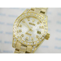 Yellow Gold Rolex Date Just Watch Diamond Bracelet 6 Carats