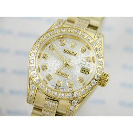 Yellow Gold Rolex Date Just Watch Diamond Bracelet 6 Carats