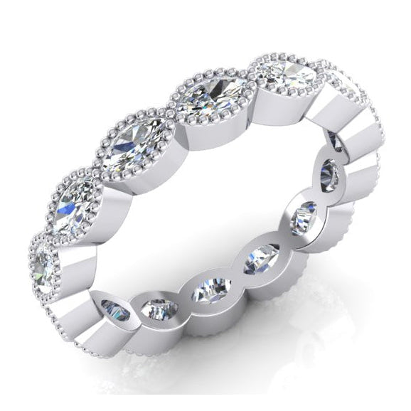 1.50 Carats Eternity Wedding Band Milgrain Marquise Lab Grown Diamond