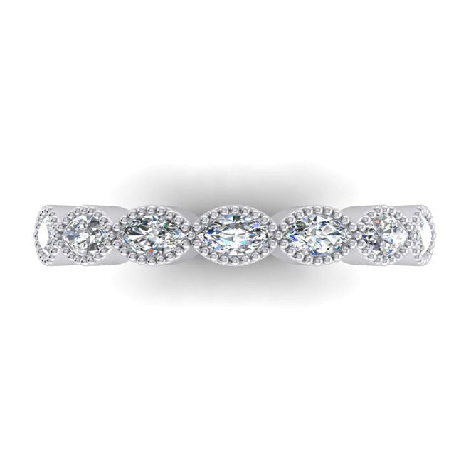 1.50 Carats Eternity Wedding Band Milgrain Marquise Lab Grown Diamond