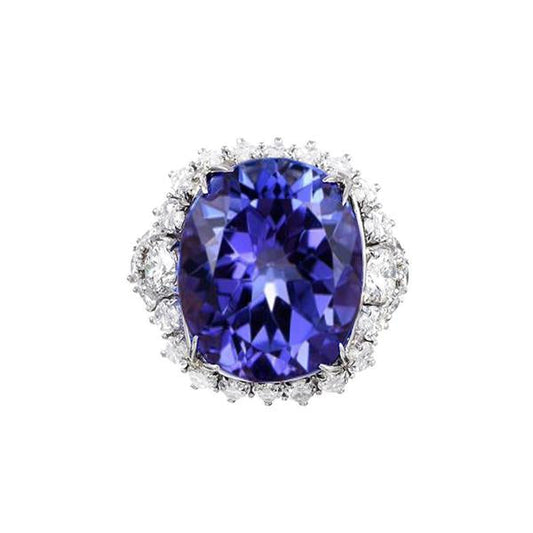 12.25 Ct Big Oval Tanzanite With Diamonds Wedding Ring White Gold - Gemstone Ring-harrychadent.ca