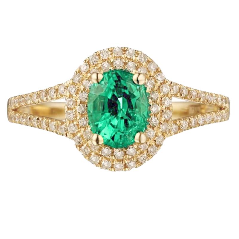 14K Gold Oval Shaped Green Emerald With Round Diamond Ring 6 Carats - Gemstone Ring-harrychadent.ca