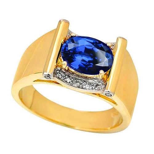 2.25 Carats Diamond Ceylon Sapphire Men's Ring Jewelry Gold 14K