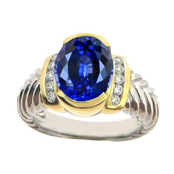 3.50 Carat Oval Sri Lanka Sapphire Diamond Gents Ring