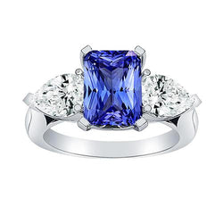 3 Stone Cathedral Setting Pear Diamond Sapphire Ring White Gold