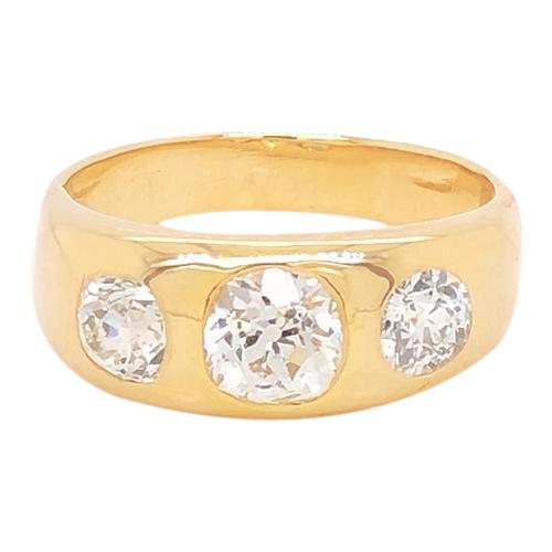 3 Stone Gypsy Diamond Wedding Band 2 Carats Old Miner Yellow Gold 14K